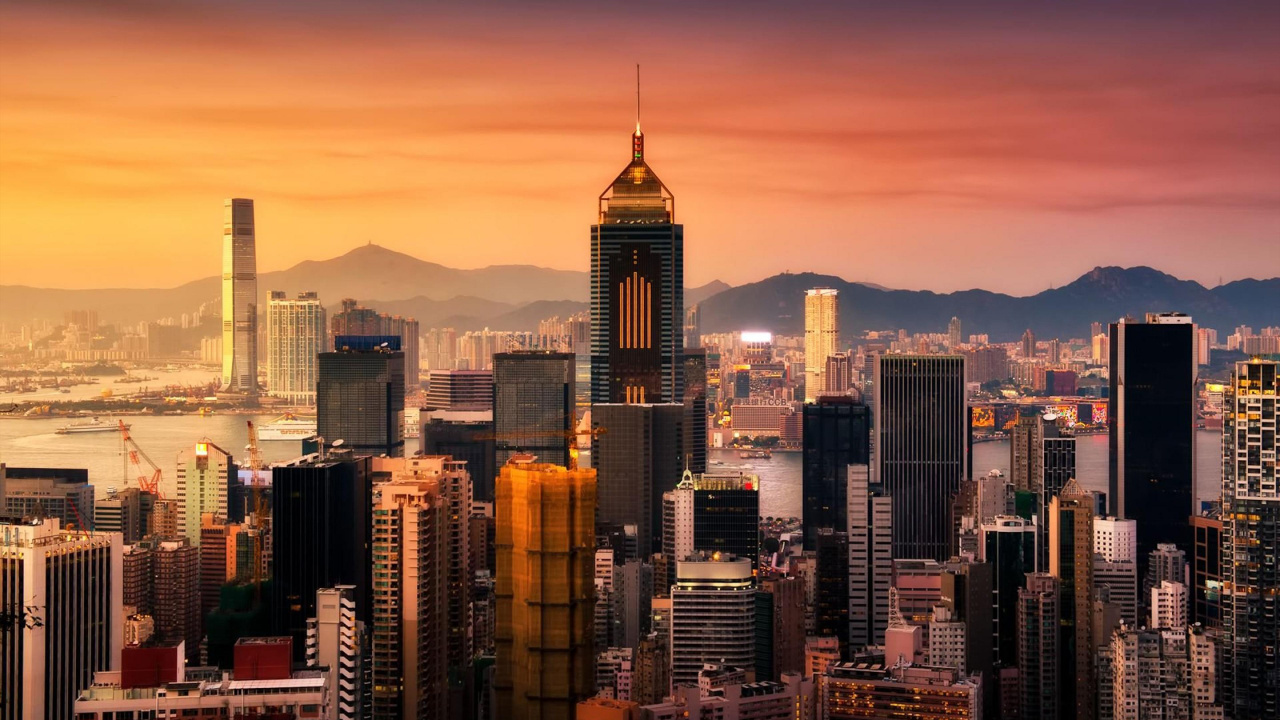 Aerial View of City Buildings During Sunset. Wallpaper in 1280x720 Resolution