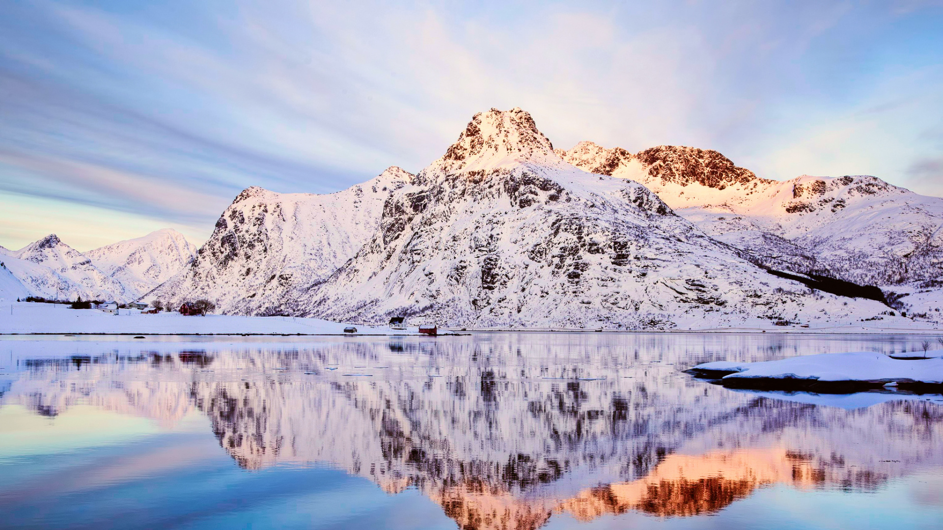 Snow Covered Mountain Near Lake During Daytime. Wallpaper in 1920x1080 Resolution
