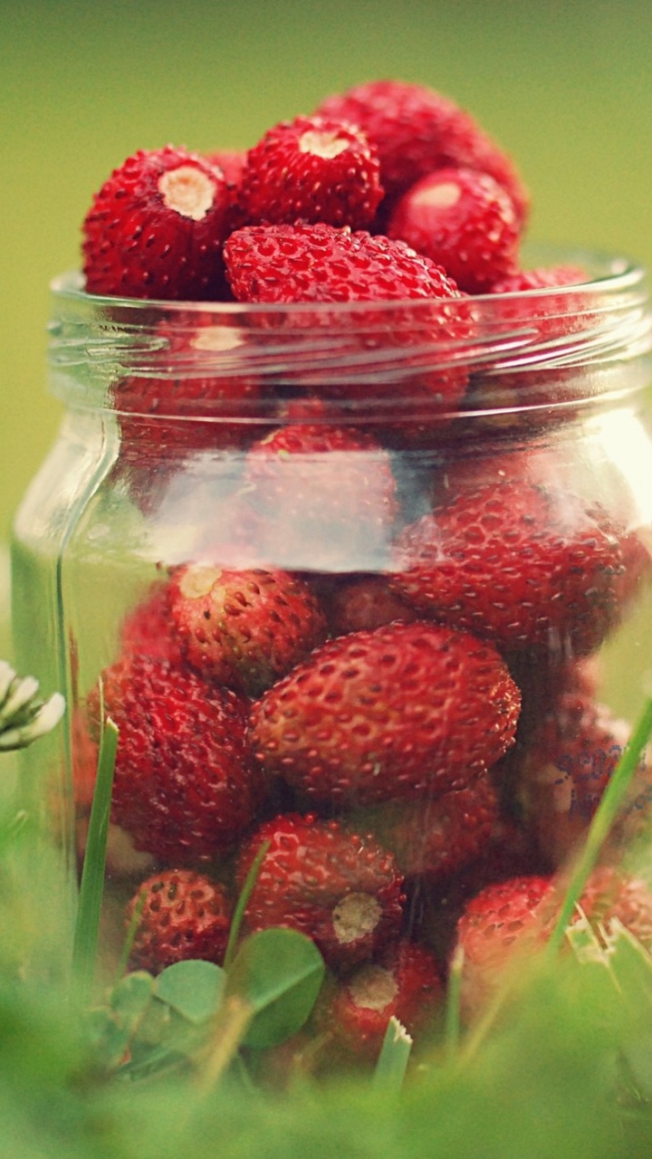 Strawberries in Clear Glass Jar. Wallpaper in 720x1280 Resolution