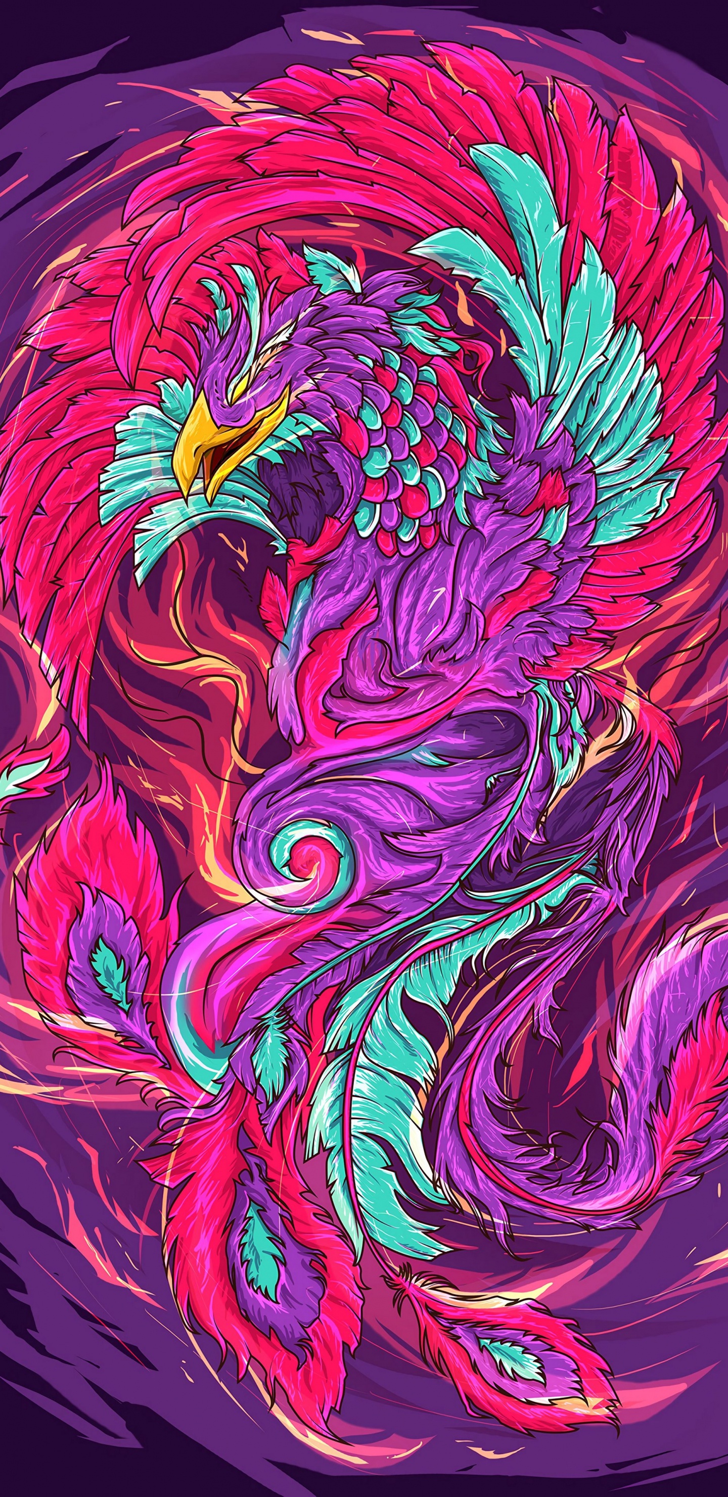 Ave Fénix, Phoenix, Pintura Por Número De, Arte, Dibujo. Wallpaper in 1440x2960 Resolution