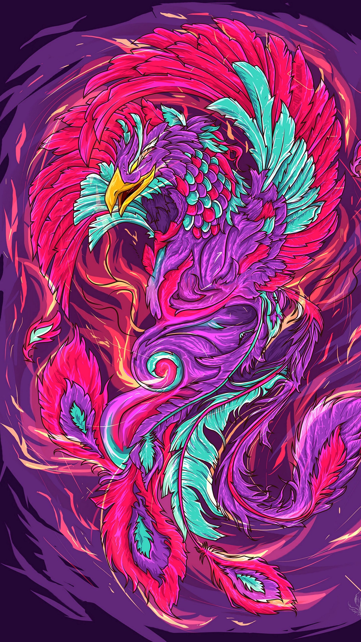 Phoenix Bird, Phoenix, Painting, Paint by Number, Art. Wallpaper in 1440x2560 Resolution