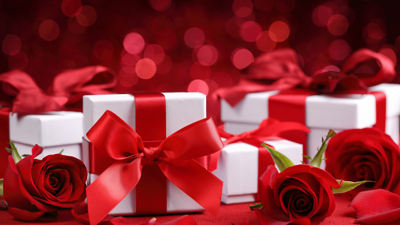 le Jour de Valentines, Cadeau, Cœur, Roses, Red. Wallpaper in 1280x720 Resolution