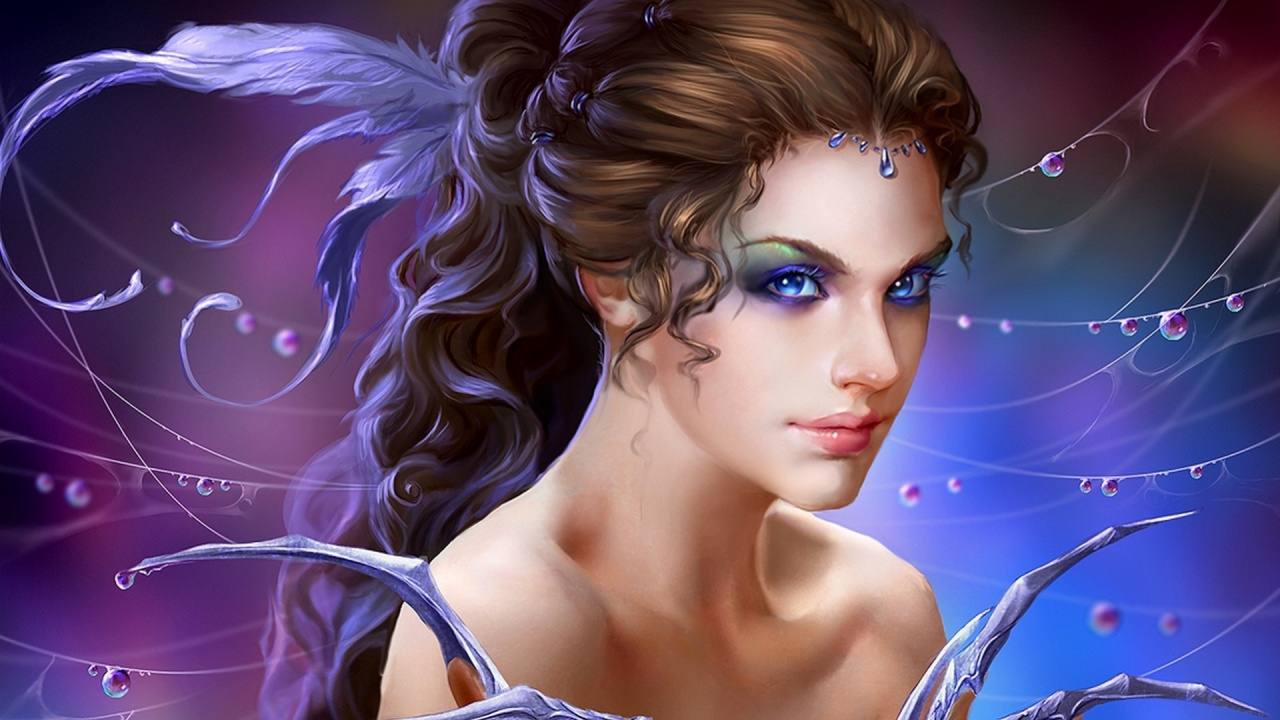 Blonde Haired Woman With White and Purple Wings. Wallpaper in 1280x720 Resolution