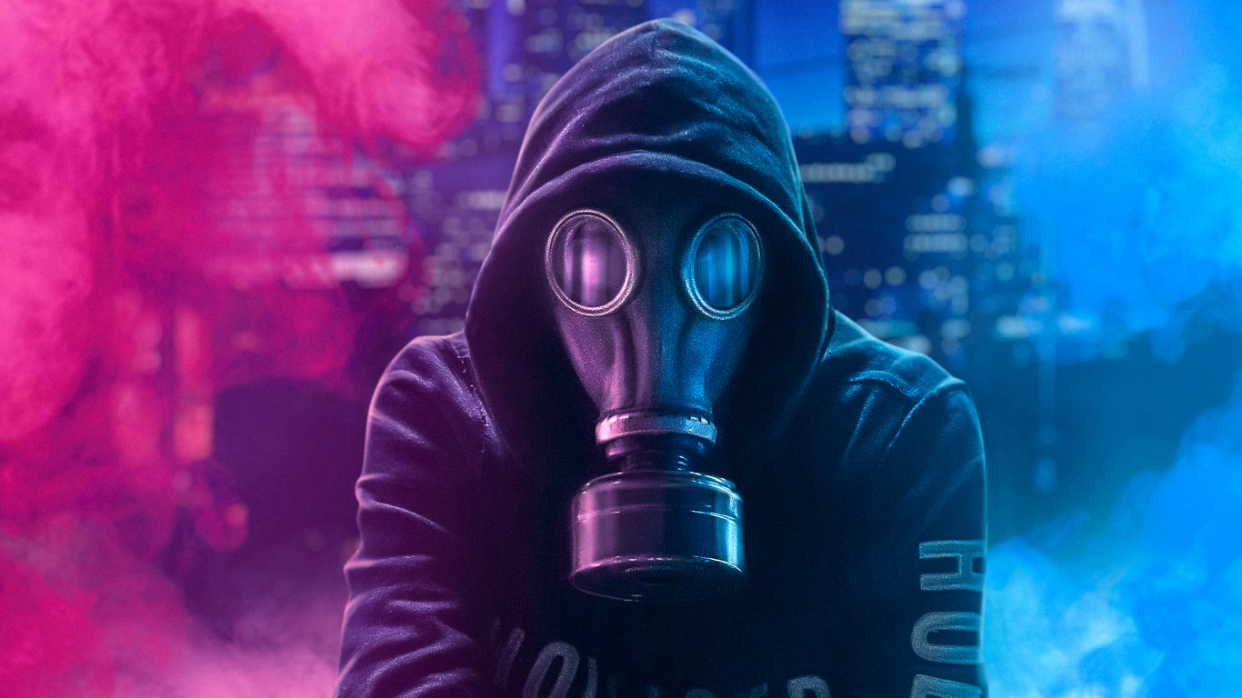 Person in Black Hoodie Wearing Gas Mask. Wallpaper in 1366x768 Resolution