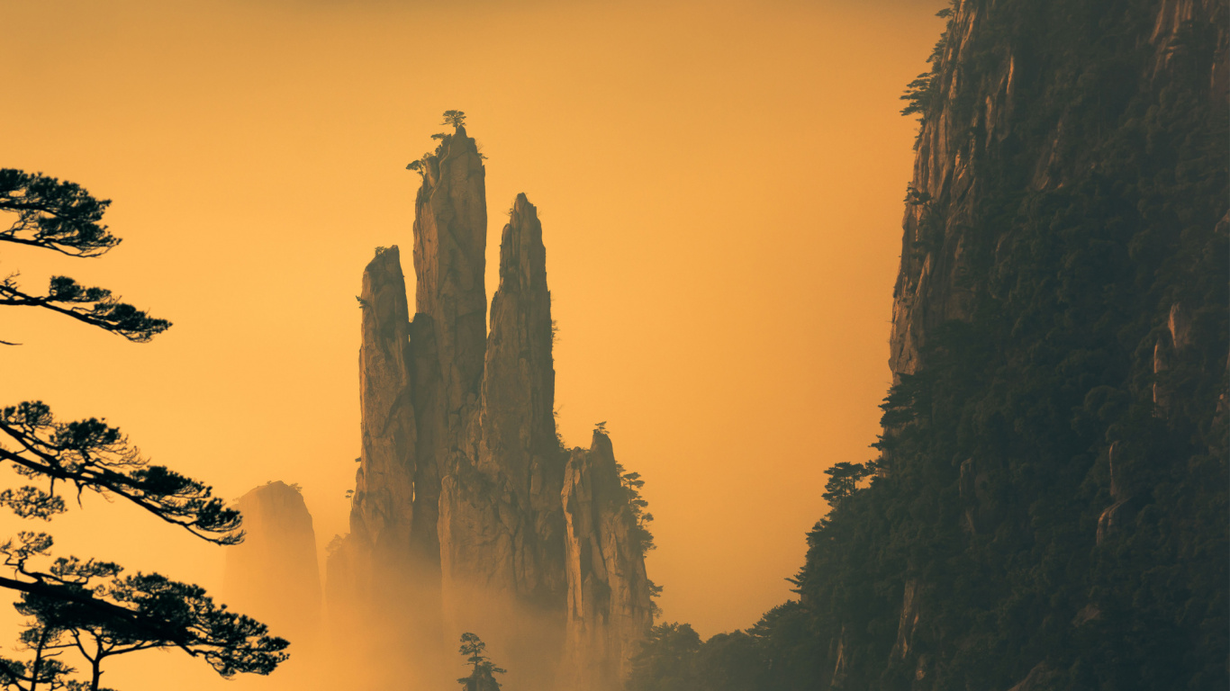 Nokia, Nokia 9, Huangshan-Gebirge, Gelände, Abend. Wallpaper in 1366x768 Resolution