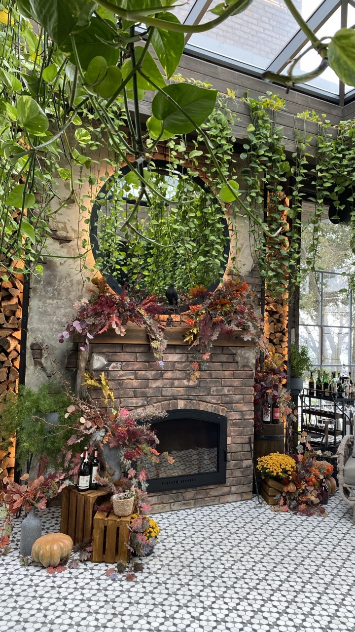 Courtyard, Patio, Flowerpot, Interior Design, Fireplace. Wallpaper in 720x1280 Resolution