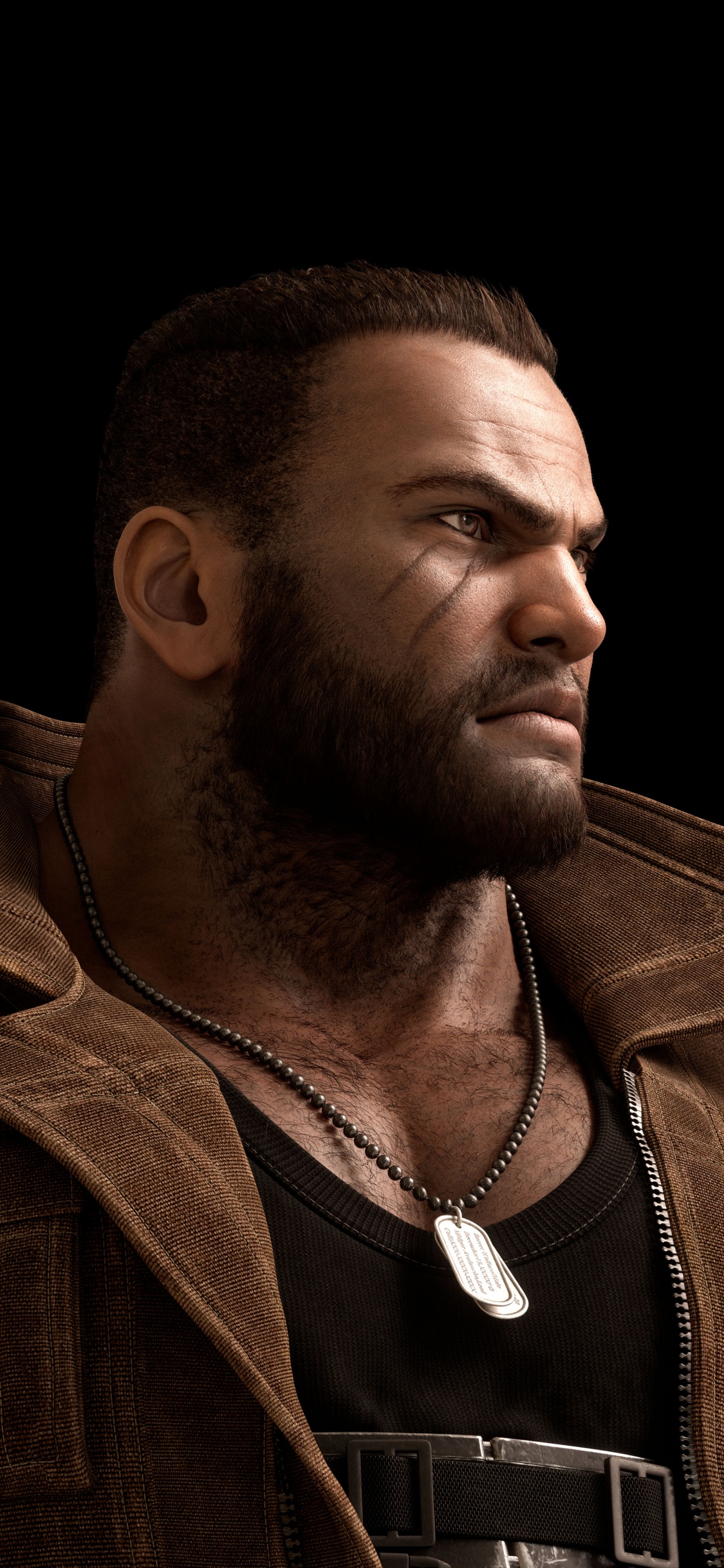 Final Fantasy VII Remake, Barret Wallace, Cloud Strife, Aerith Gainsborough, Facial Hair. Wallpaper in 1125x2436 Resolution