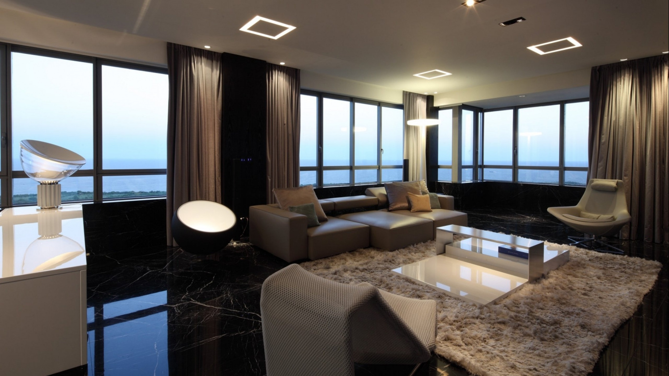 White and Brown Living Room Set. Wallpaper in 1366x768 Resolution