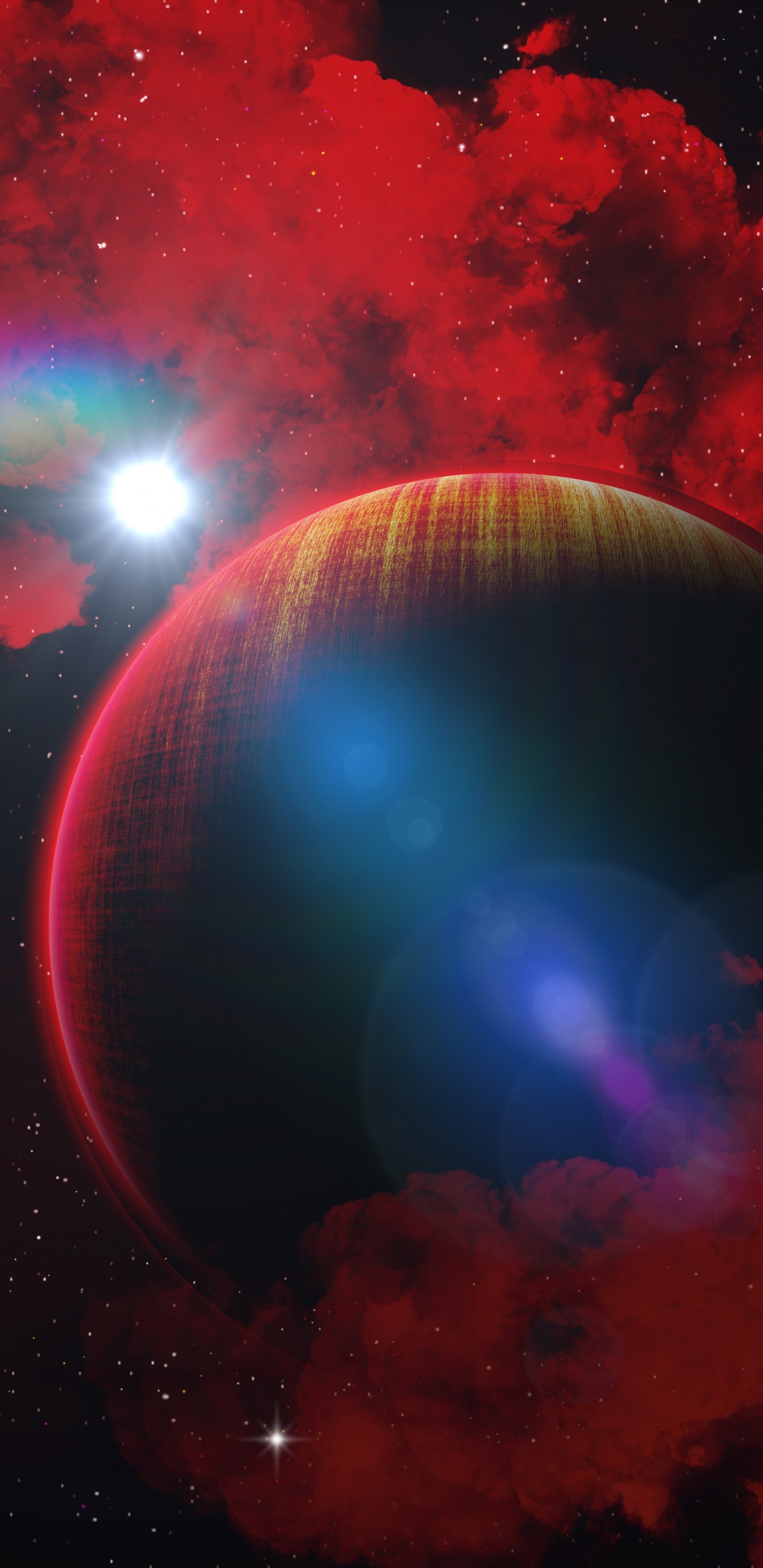 Rote Und Blaue Galaxie Mit Sternen. Wallpaper in 1440x2960 Resolution