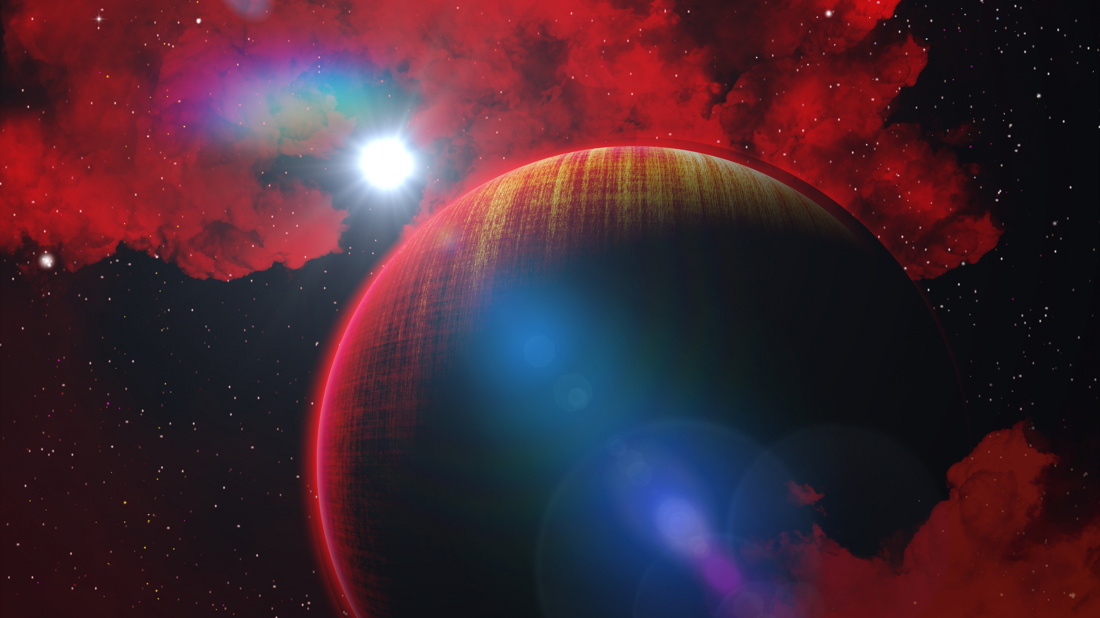 Rote Und Blaue Galaxie Mit Sternen. Wallpaper in 3840x2160 Resolution