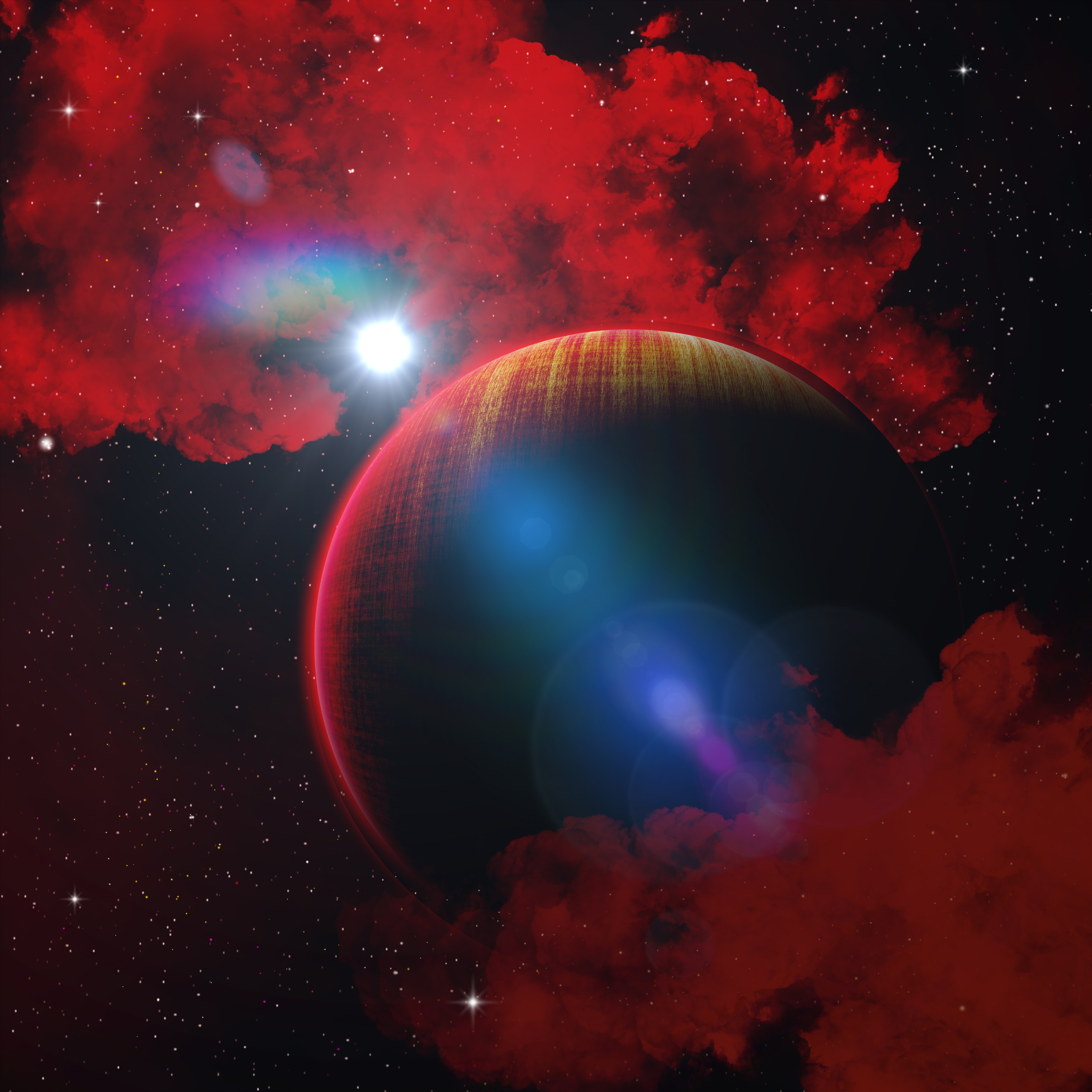 fondo de pantalla de espacio rojo y azul