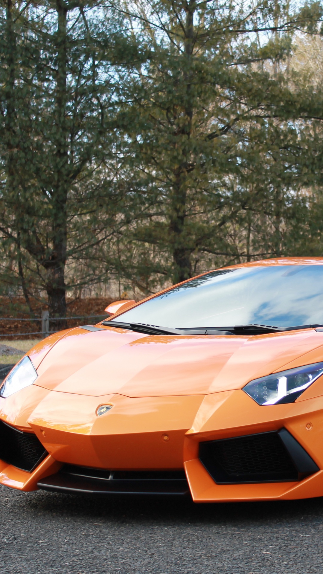 Orange Lamborghini Aventador Parked on Black Asphalt Road During Daytime. Wallpaper in 1080x1920 Resolution