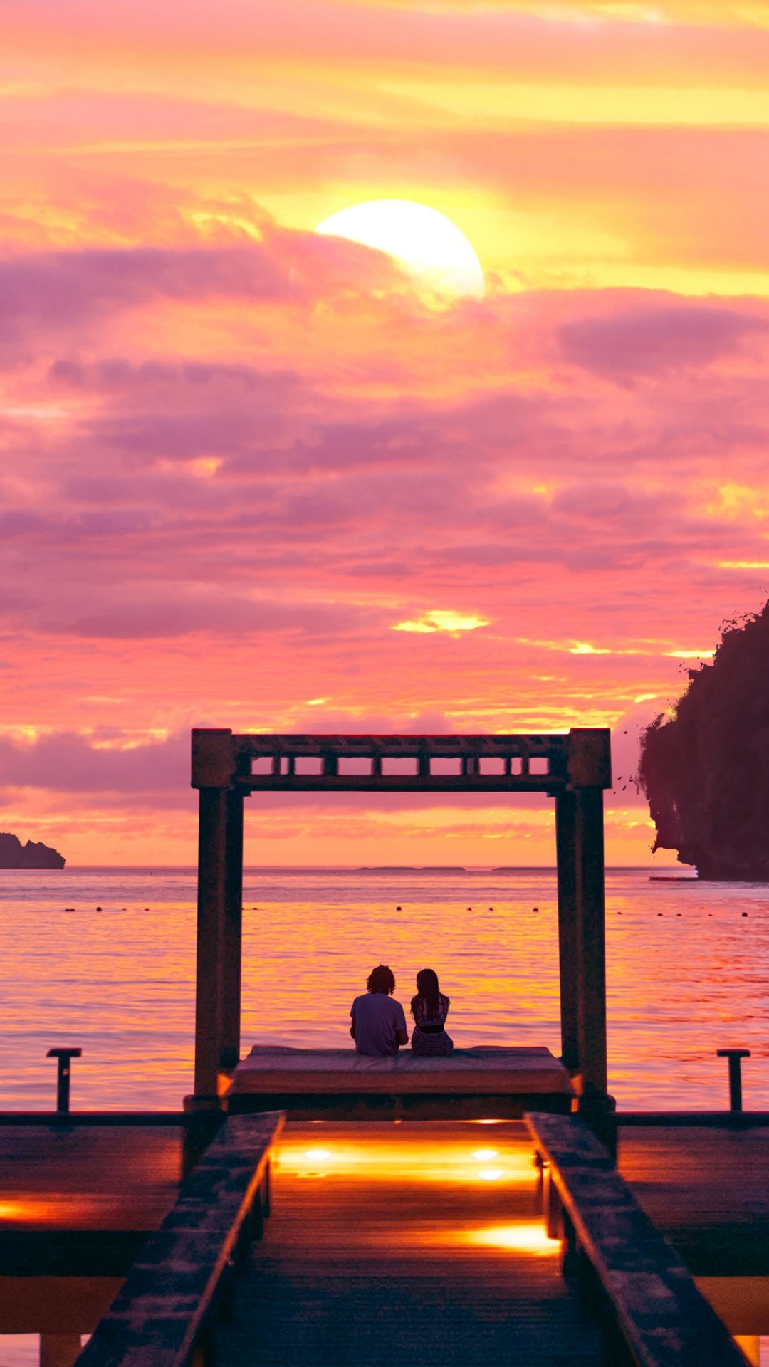 Brown Wooden Dock on Body of Water During Sunset. Wallpaper in 1080x1920 Resolution