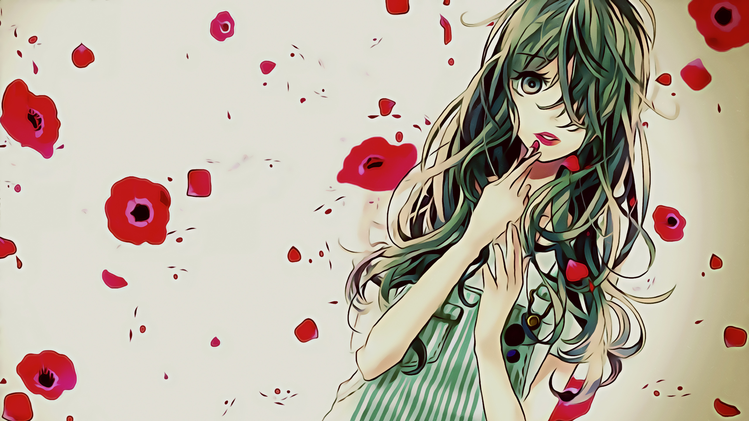 Femme en Robe Verte Personnage Anime. Wallpaper in 2560x1440 Resolution
