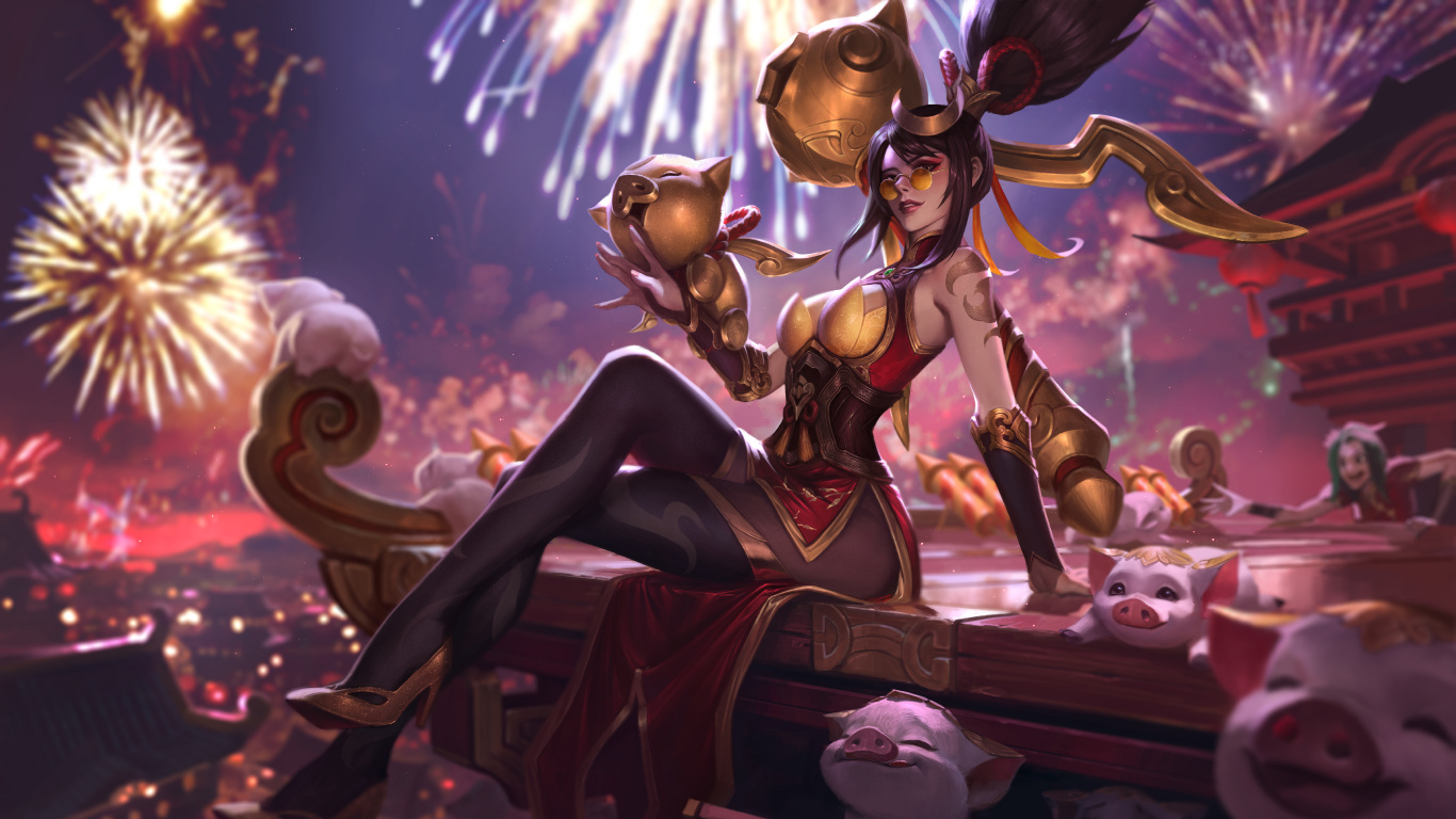 Firecracker Vayne, Art, Firecracker, League of Legends, Illustration. Wallpaper in 1366x768 Resolution