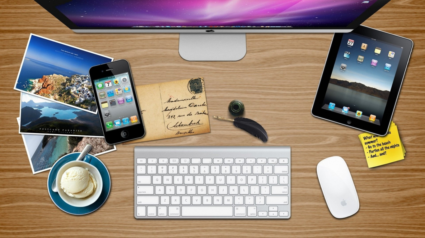 Black Iphone 4 on Brown Wooden Table. Wallpaper in 1366x768 Resolution