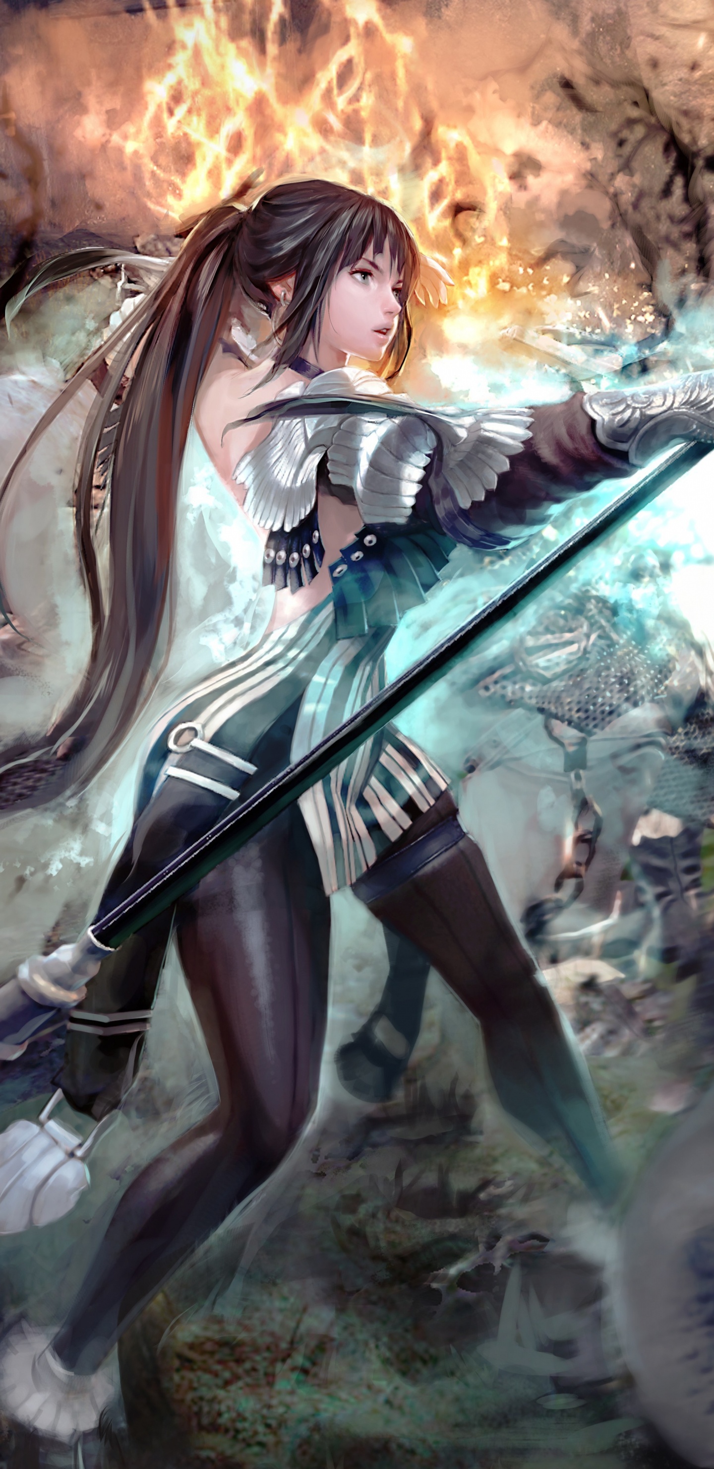 Femme en Robe Noire Tenant Une Arme. Wallpaper in 1440x2960 Resolution