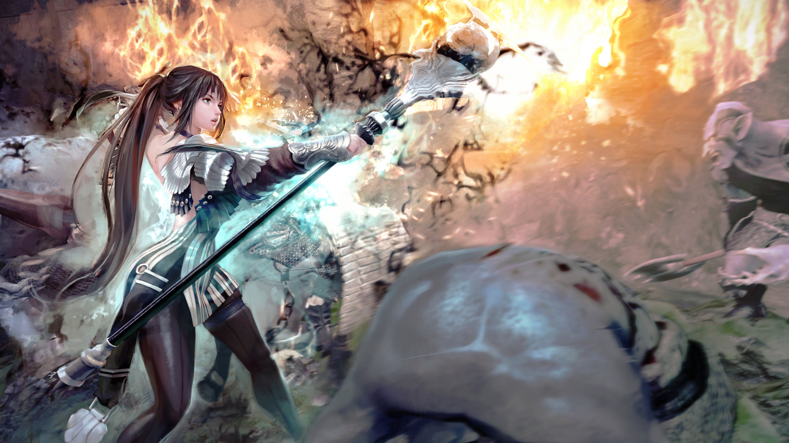 Femme en Robe Noire Tenant Une Arme. Wallpaper in 2560x1440 Resolution