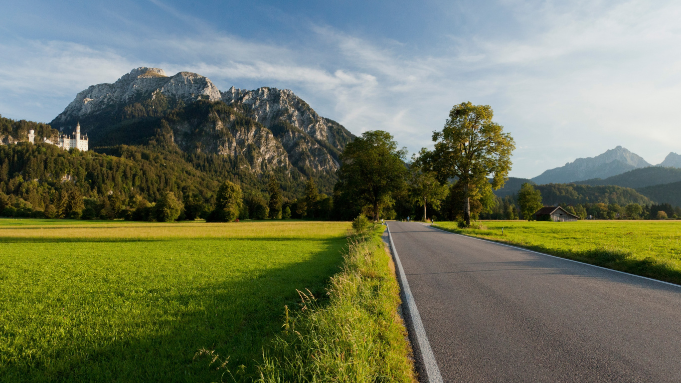 Grünes Grasfeld in Der Nähe Der Grauen Betonstraße Tagsüber Concrete. Wallpaper in 1366x768 Resolution