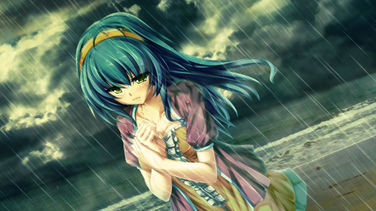 Blauhaarige Weibliche Anime-Figur. Wallpaper in 1280x720 Resolution