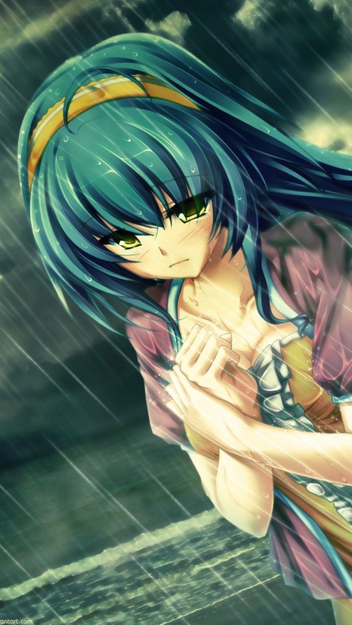 Blauhaarige Weibliche Anime-Figur. Wallpaper in 720x1280 Resolution