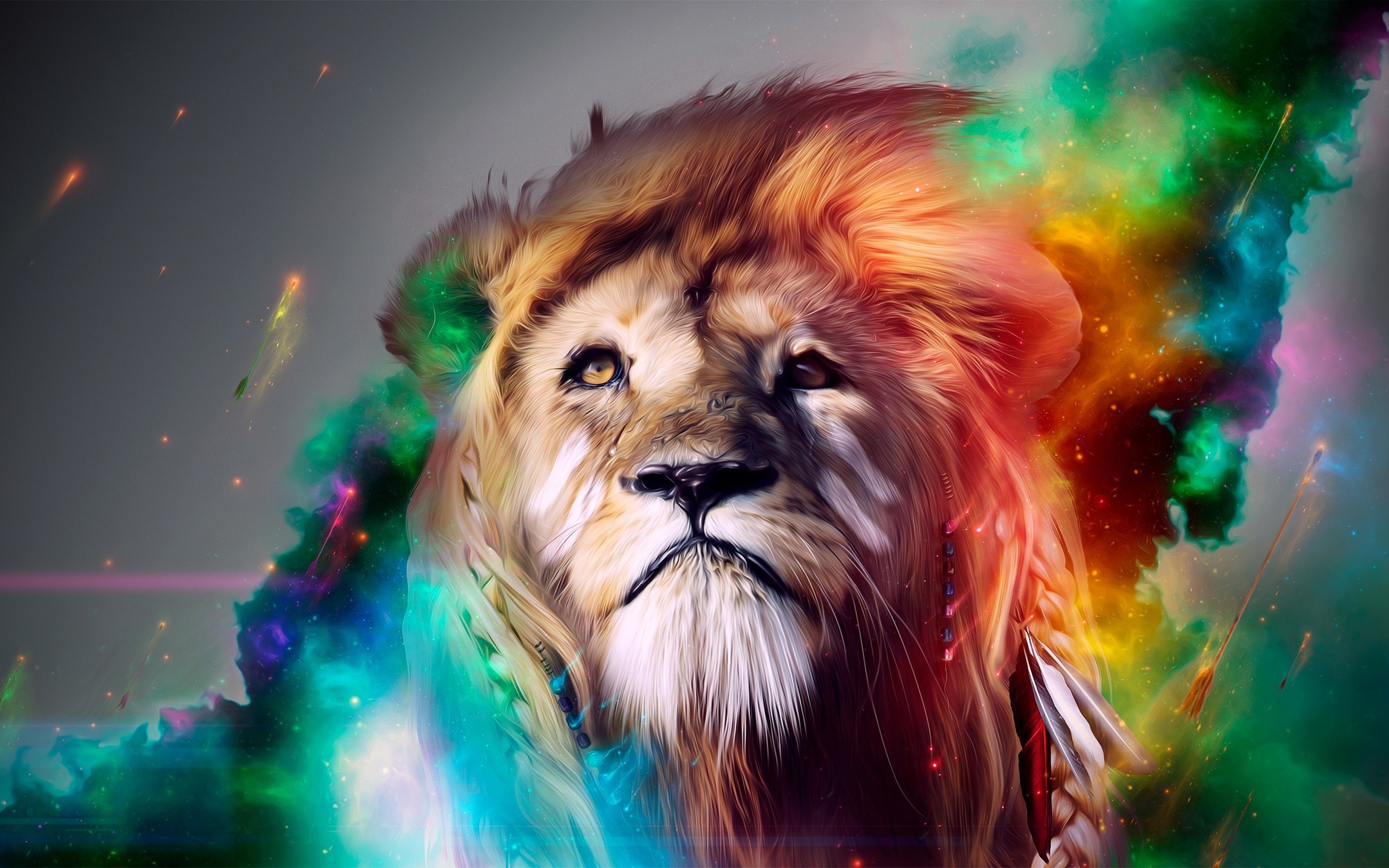 Lion With Green and Purple Lights Full HD 