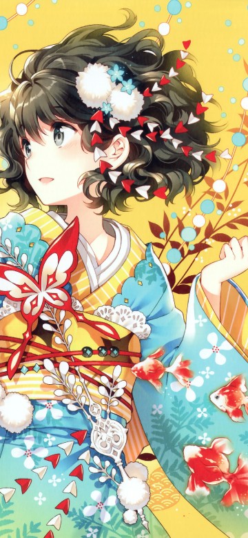 Image girl in white and red kimono anime character