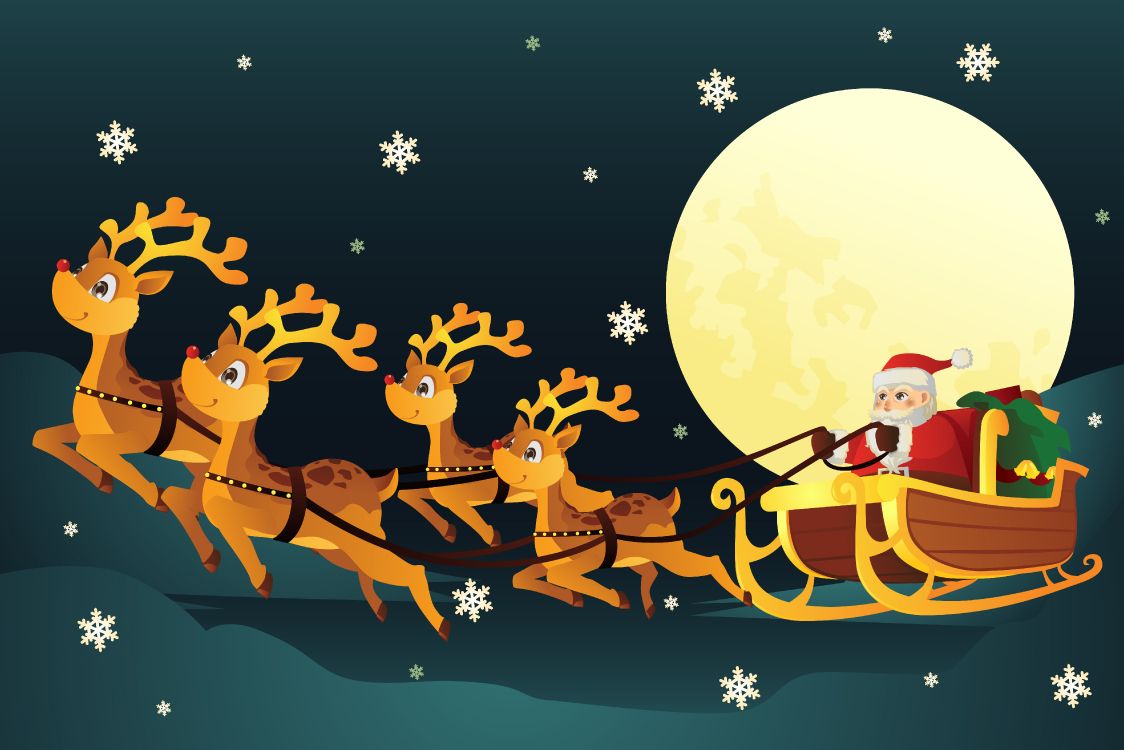 Santa Claus, reindeer, vector graphics, Christmas Day, illustration