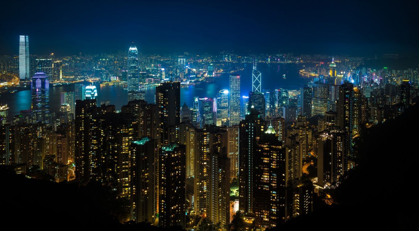 city skyline during night time