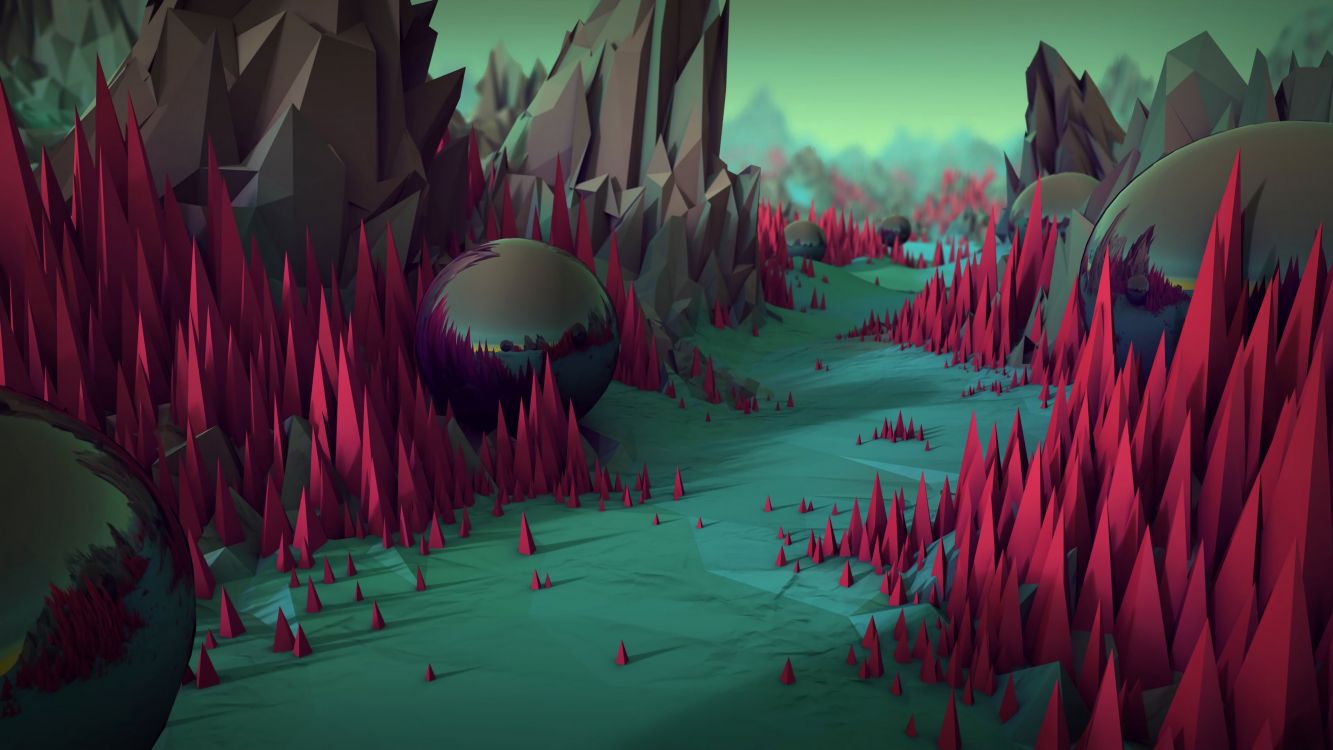 环境技术, 艺术, 绿色的, 红色的, 低聚 壁纸 3840x2160 允许