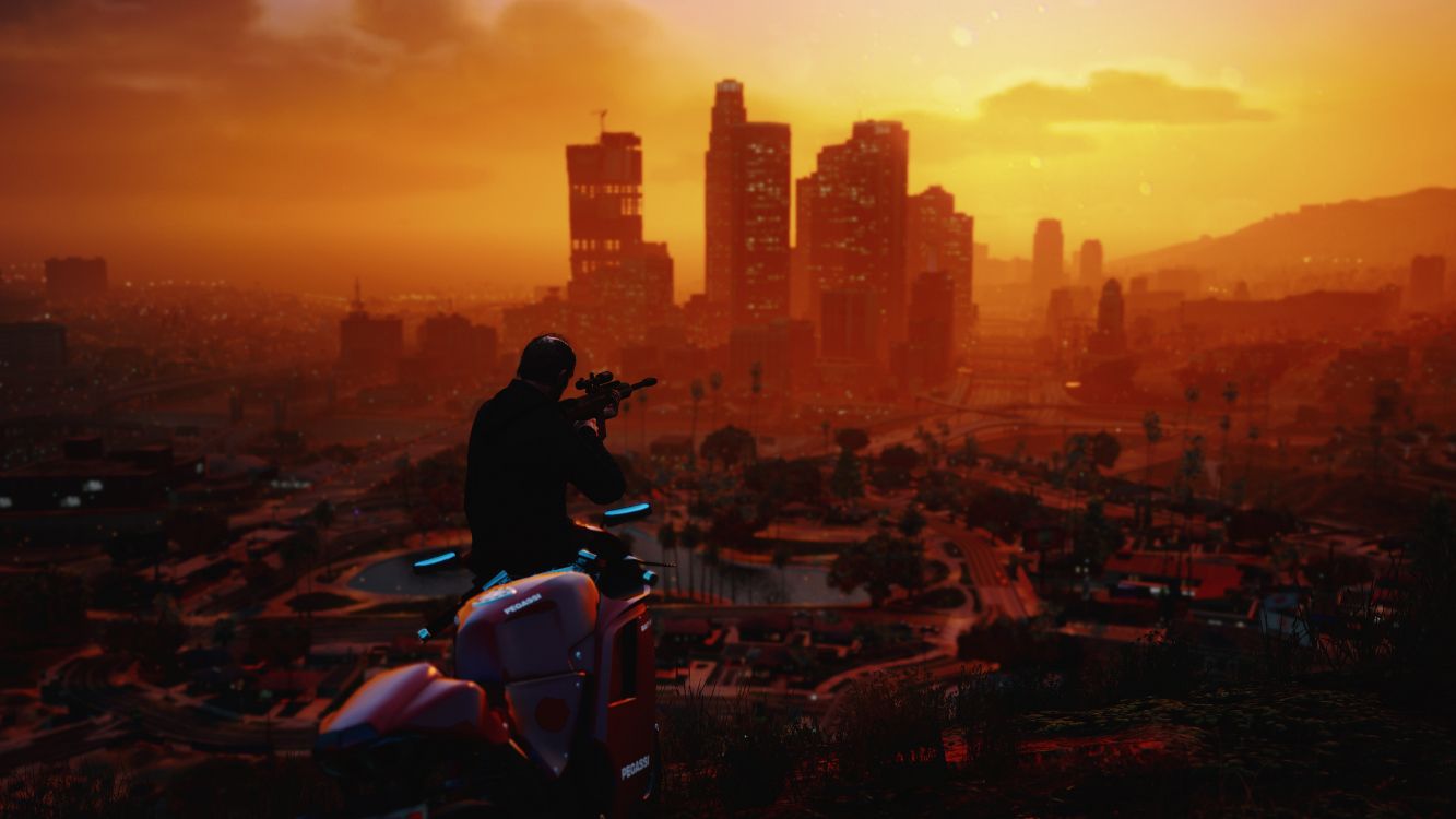 Grand Theft Auto v, Mod, Atardecer, Puesta, Playstation 4. Wallpaper in 3840x2160 Resolution