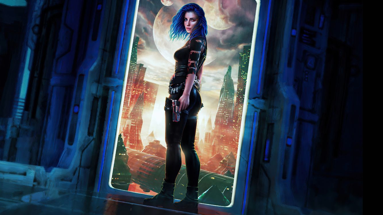 Science-Fiction-Frau Krieger, Science-fiction, Kunst, Fiktion, Blau. Wallpaper in 5120x2880 Resolution