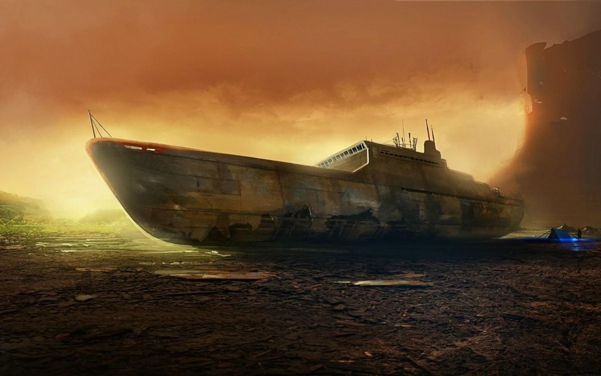 Barco Gris en el Mar Durante la Puesta de Sol. Wallpaper in 1920x1200 Resolution