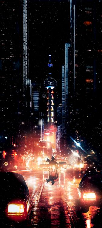 Art, L'art Numérique, Paysage Urbain, Nuit, Gratte-ciel. Wallpaper in 1080x2400 Resolution