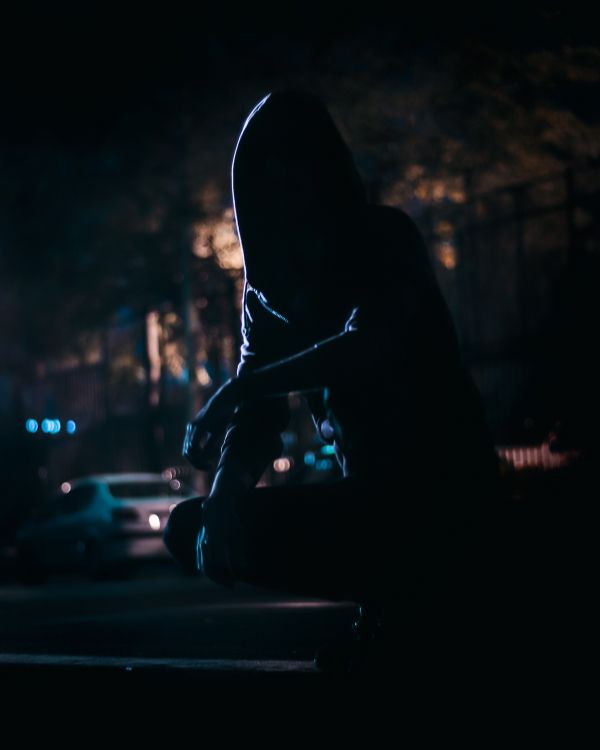Wallpaper Silhouette of Person Sitting on The Street During Night Time ...