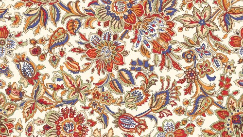 Image white red and blue floral textile