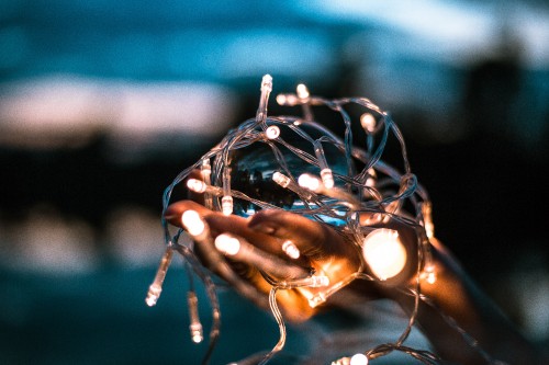 Image silver and brown string lights