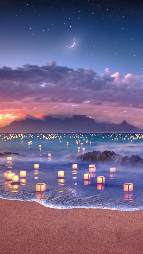 Image beach lights, beach, water, cloud, atmosphere