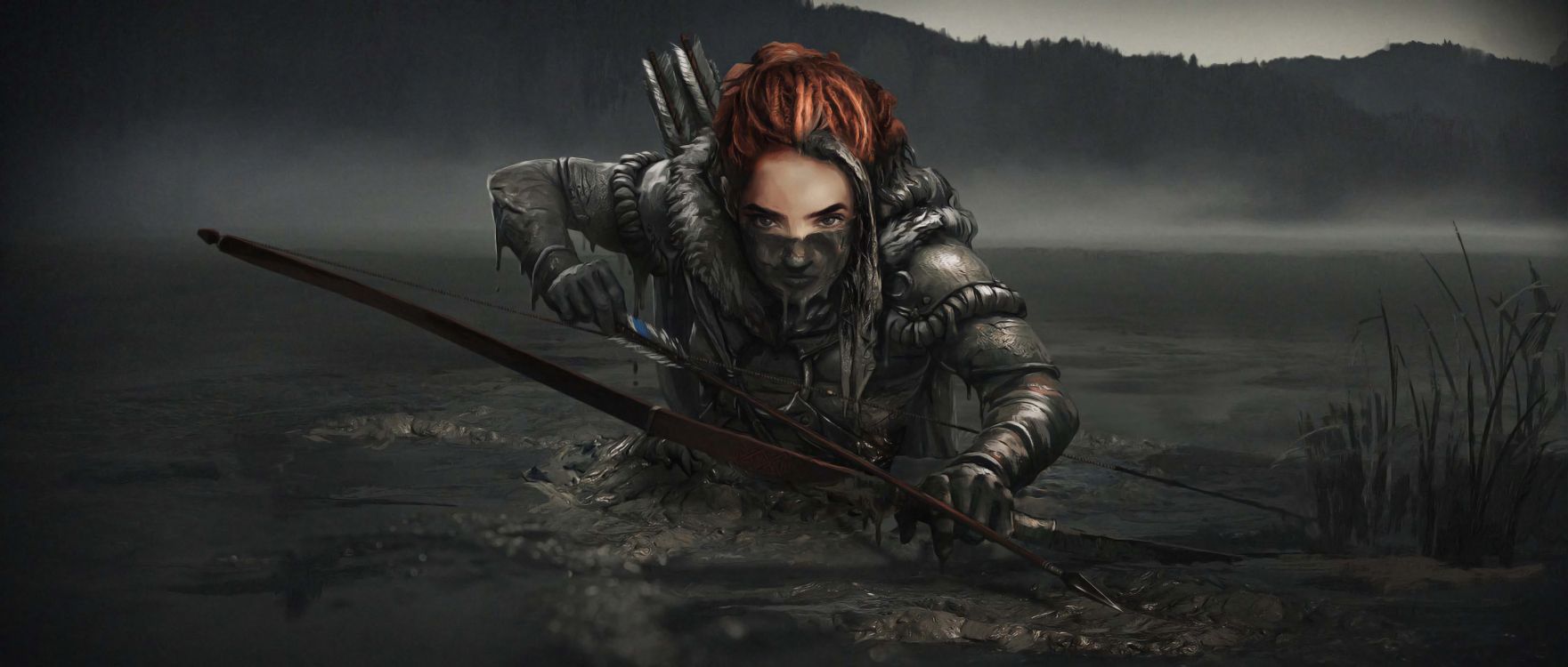 Frau in Schwarzer Lederjacke Mit Braunem Holzstab. Wallpaper in 3840x1635 Resolution