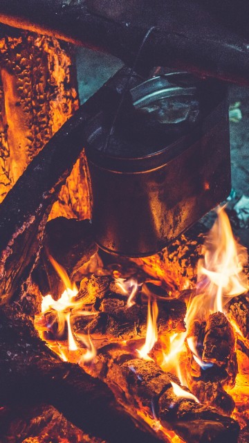 Image burning wood on fire pit