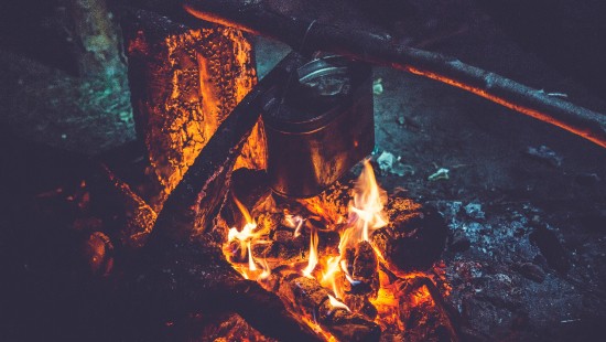 Image burning wood on fire pit