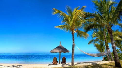 Image brown wooden beach lounge chair on beach during daytime