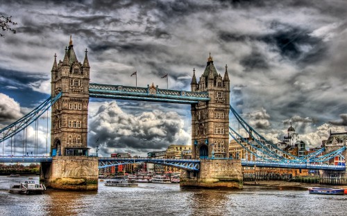 Image gray bridge under gray clouds