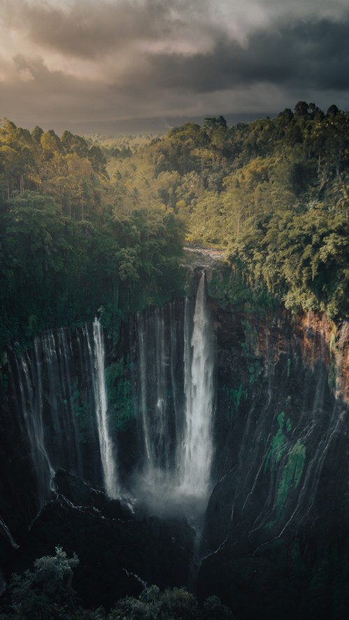 Image water, cloud, mountain, waterfall, natural landscape