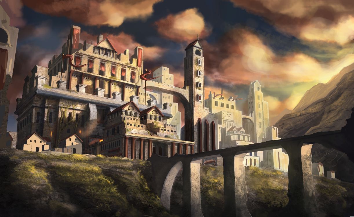 艺术, 城堡, 资本市, 中世纪建筑风格, 绘画 壁纸 6000x3680 允许