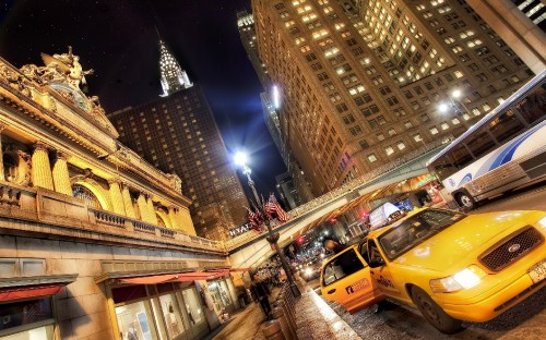 Image yellow taxi cab on street during night time