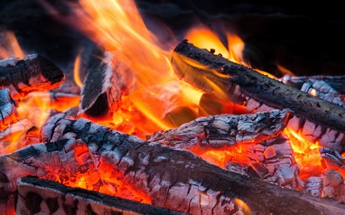 Image burning wood on fire pit