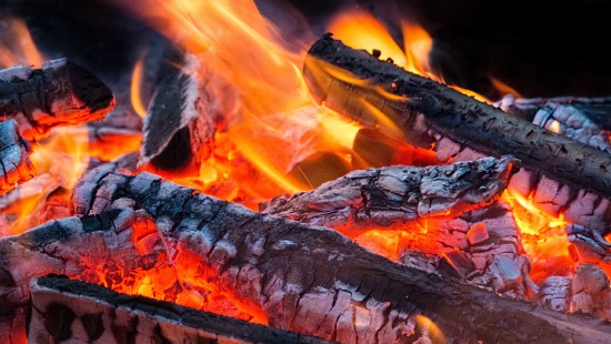 Image burning wood on fire pit