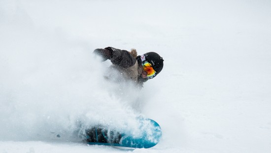 Image brown short coated dog playing on snow