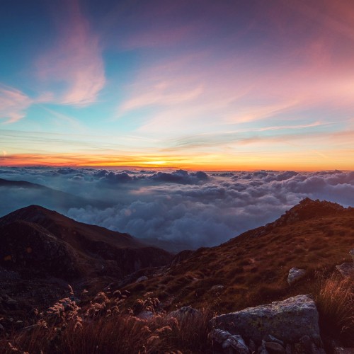 Image sunset, cloud, atmosphere, mountain, natural landscape